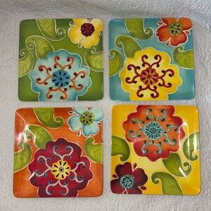 LAURIE GATES Garden Party Melamine Square Set of 4 Plates